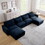 Big Deep Seat U-Shaped Corduroy Sectional Couches for Living Room, 4 Seater Sofa Couch with 2 Storage Footstool and 4 Waist Pillows (Corduroy, Blue) W714S00654