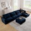 Big Deep Seat U-Shaped Corduroy Sectional Couches for Living Room, 4 Seater Sofa Couch with 2 Storage Footstool and 4 Waist Pillows (Corduroy, Blue) W714S00654