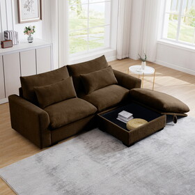 Sectional Sofa Comfy Corduroy Couch for Living Room with Pillows and Round Armrests, Modern Corduroy Sofa Sleeper Deep Couches with Storage Ottoman (Brown, 2-Seat) W714S00659