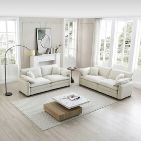 Modern Living Room Sofa Two-Piece Set, Suitable for Living room and Bedroom Sofa Set, Consists of two pieces of 2 Seater Sofa,White Corduroy W714S00685