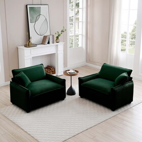 Green Corduroy,Luxurious and Sophisticated Deep Seated Sofa Set with Two Single Deep Seat Sofa Suitable for Living Room and Office W714S00724