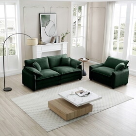 Modern Living Room Sofa Two Pieces Set, Suitable for Living room and Small Apartment, 2 Pieces Sofa Set Consists of a Single Seat Sofa and a 2-Seater Sofas,Green Corduroy W714S00729