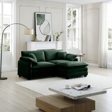 Two-Seater Sofa with One Footrest, L-Shaped 2-Seater Sofa with Ottoman for Small Living Spaces,Green Corduroy W714S00730