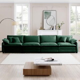 Corduroy Sofa, Modern Upholstered 4 Seater Corduroy Fabric Sofa, Office Living Room Apartment Comfortable Sofa, Easy to assemble with 2 Arm Pillows and 4 Throw Pillows W714S00740