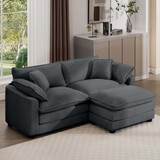 Corduroy Two-Seater Sofa with 1 Footrest, L-Shaped 2-Seater Sofa with Ottoman for Small Living Spaces, Grey Corduroy Sofa