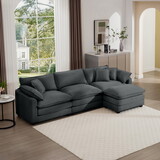 Corduroy 3-seater sofa with 1 footrest, L-shaped double sofa with ottoman for small living rooms, Grey corduroy sofa