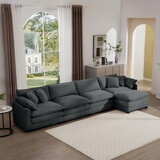 Corduroy Sofa -, Modern Upholstered 4 Seater with with 1 Footstool Corduroy Fabric Sofa, Office Living Room Apartment Comfort Sofa, Easy to assemble with 2 Arm Pillows and 4 Throw Pillows