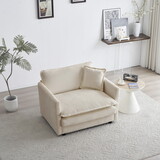 Comfy Deep Single Seat Sofa Upholstered Reading Armchair Living Room Chair Beige Chenille Fabric, 1 Toss Pillow W714S00281