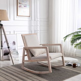 Solid Wood Linen Fabric Antique White Wash Painting Rocking Chair with Removable Lumbar Pillow W72835728