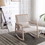 Solid wood linen fabric antique white wash painting rocking chair with removable lumbar pillow W72835728