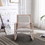 Solid wood linen fabric antique white wash painting rocking chair with removable lumbar pillow W72835728