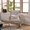 Solid wood linen fabric antique white wash painting rocking chair with removable lumbar pillow W72835728