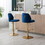 Swivel Bar Stools Chair Set of 2 Modern Adjustable Counter Height Bar Stools, Velvet Upholstered Stool with Tufted High Back & Ring Pull for Kitchen, Chrome Golden Base,Blue W72854353