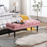 Tufted Bench Velvet Button Upholstered Ottoman Enches Bedroom Rectangle Fabric Footstool with Metal Legs for Living Room Entryway, Pink