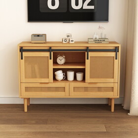 47.24 "Sliding Barn Door Storage Cabinet, TV Cabinet with 2 Drawers, for Living room Bedroom(Wood Color)