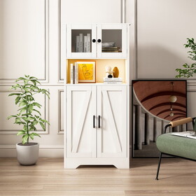 Particleboard Four Door Storage Cabinet with LED Light Open Storage Space,for Living Room,Dining Room,Bathroom,Kitchen(Transparent Acrylic Cabinet Door) W757113278