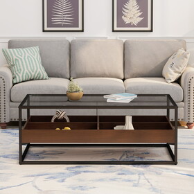 47.24"Rectangle Glass Coffee Table with storage shelf and metal table legs, Home Furniture for Living Room W757134233