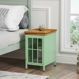Nightstand with Storage Cabinet & Solid Wood Tabletop, Bedside Table, Sofa Side Coffee Table for Bedroom, Living Room, Green W757138622