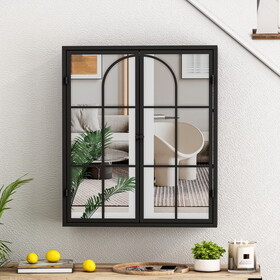 23.62 "Vintage Two Door Wall Cabinet with Mirror, Three-level Entrance Storage Space for Living Room, Bathroom, Dining Room, Black W757138627