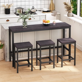 Kitchen Dining Table, Pub Table, Long Dining Table Set with 3 Stools, Easy assembly, Dark Gray