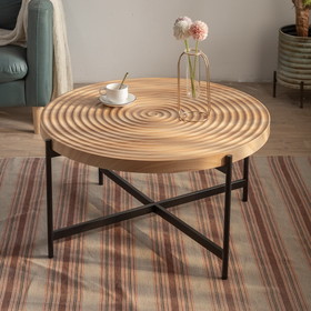 33"Thread Design Round Coffee Table, MDF Table Top with Cross Legs Metal Base