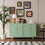 Stylish and Functional 4-Door Intaglio Storage Cabinet with Pine Legs, Solid Wood Pulls and MDF, for Living Room Bedroom,and Kitchen,Mint Green