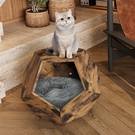 25.98" Shaped Modern Pet Furniture Cat Kennel Side Table MDF Multi-Purpose Furniture Antique Wood Color