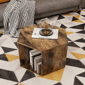 23.62" Hexagonal Coffee Table Side Table Nightstand Antique Wood