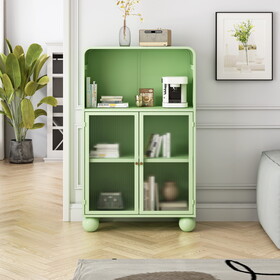 45.28" H Storage Cabinet, Bathroom Floor Cabinet with Glass Door and Shelves, Freestanding Display Storage Cabinet for Bathroom, Living Room, Kitchen, Home Office,Green