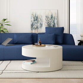 31.5" Round Coffee Table,Modern Center Table with Storage,Vertical Stripe Design Coffee Table for Living Room,Bedroom(White)