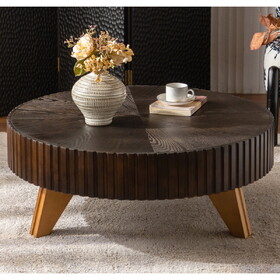 35.4"Round Vintage Coffee Table, Coffee Table Suitable for Coffee and Home Decor, Brown