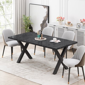 70.87"Square Dining Table with Printed Black Marble Table Top+Black X-Shape Table Leg