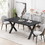 70.87"Modern Square Dining Table with Printed Black Marble Table Top+Black X-Shape Table Leg W757S00005