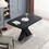 Modern Square Dining Table,Stretchable,Printed Black Marble Table Top+MDF X-Shape Table Leg with Metal Base W757S00012