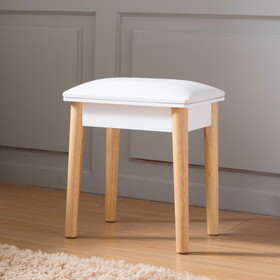 Sold Wood Vanity Table Stool,Dressing Stool for Makeup with PU,White Finish W760102865