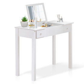 Accent White Vanity Table with Flip-Top Mirror and 2 Drawers, Jewelry Storage for Women Dressing W76056865