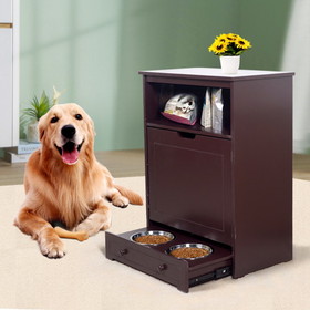 Pet Feeder Station with Storage,Made of MDF and Waterproof Painted,Dog and Cat Feeder Cabinet with Stainless Bowl W76056866