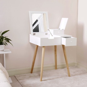 Dressing Vanity Table Makeup Desk with Flip Top Mirror and 2 Drawers for Bedroom Living Life,White W76057038