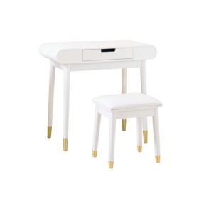 White Makeup Vanity Set with Stool, High Gloss Finish Dressing Table with Solid Stool,without Mirror W76057252