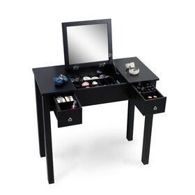Accent Vanity Table with Flip-Top Mirror and 2 Drawers, Jewelry Storage for Women Dressing,Black Finish W76091681