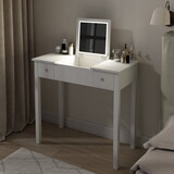 Chic White Vanity Table with LED Lights, Flip-Top Mirror and 2 Drawers, Jewelry Storage for Women Dressing W760P152316