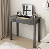 Sleek Grey Vanity Table with LED Lights, Flip-Top Mirror and 2 Drawers, Jewelry Storage for Women Dressing W760P152317