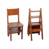 Brown Finish,Solid Wood Step Folding Ladder Chair,Multifunction Wood Folding Stool for Home Kitchen Library Ladder Chair W760P155216