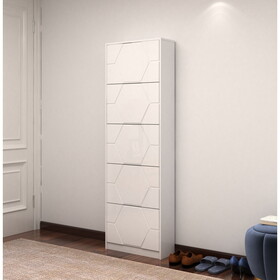 Shoe Storage Cabinet for Entryway, 5 Tiers Shoe Organizer with Carved Panels, Carving Shoe Closet,Vertical Shoe Cabinet for Front Door Entrance,Outdoor,White Finish W760P187458