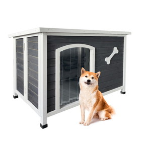 Large Wooden Dog House, Outdoor Waterproof Dog Cage, Windproof and Warm Dog Kennel Easy to assemble W77352531