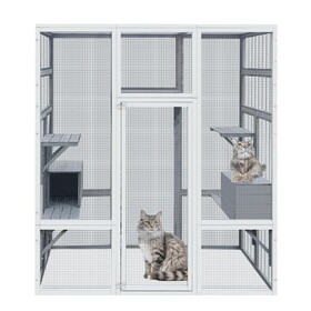 62.6" Outdoor Wooden Cat House Large Catio, Solid Wood Cat Cage Shelter Enclosure Playpen with Anti-UV& Waterproof, 7 Platforms and 2 Resting Boxes W773P155327