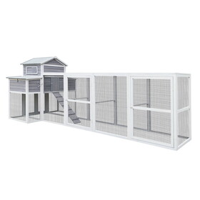 150"Chicken Coop Extra Large Chicken House, Outdoor Wooden Hen House Black Rust-proof Metal Wire Poultry Cage with Two Nesting Boxes, 5 Perches W773S00001