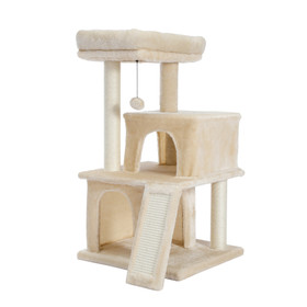 Cat Tree Luxury 34 inches Cat Tower with Double Condos, Spacious Perch, Fully Wrapped Scratching Sisal Posts and Replaceable Dangling Balls Beige W79640781
