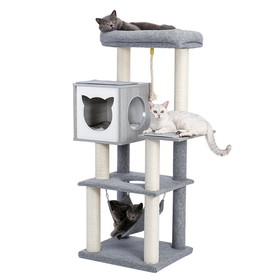 Cat Tree 52 inches Multi-Level Modern Wooden Cat Tower with Hammock and Scratching Posts and Cat Condo for Adult Cats Gray W79664068