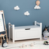Kids Toy Box Chest, White Rubber Wood Toy Box for Boys Girls, Large Storage Cabinet with Flip-Top Lid/Safety Hinge, Toy Storage Organizer Trunk for Nursery, Playroom W808127605